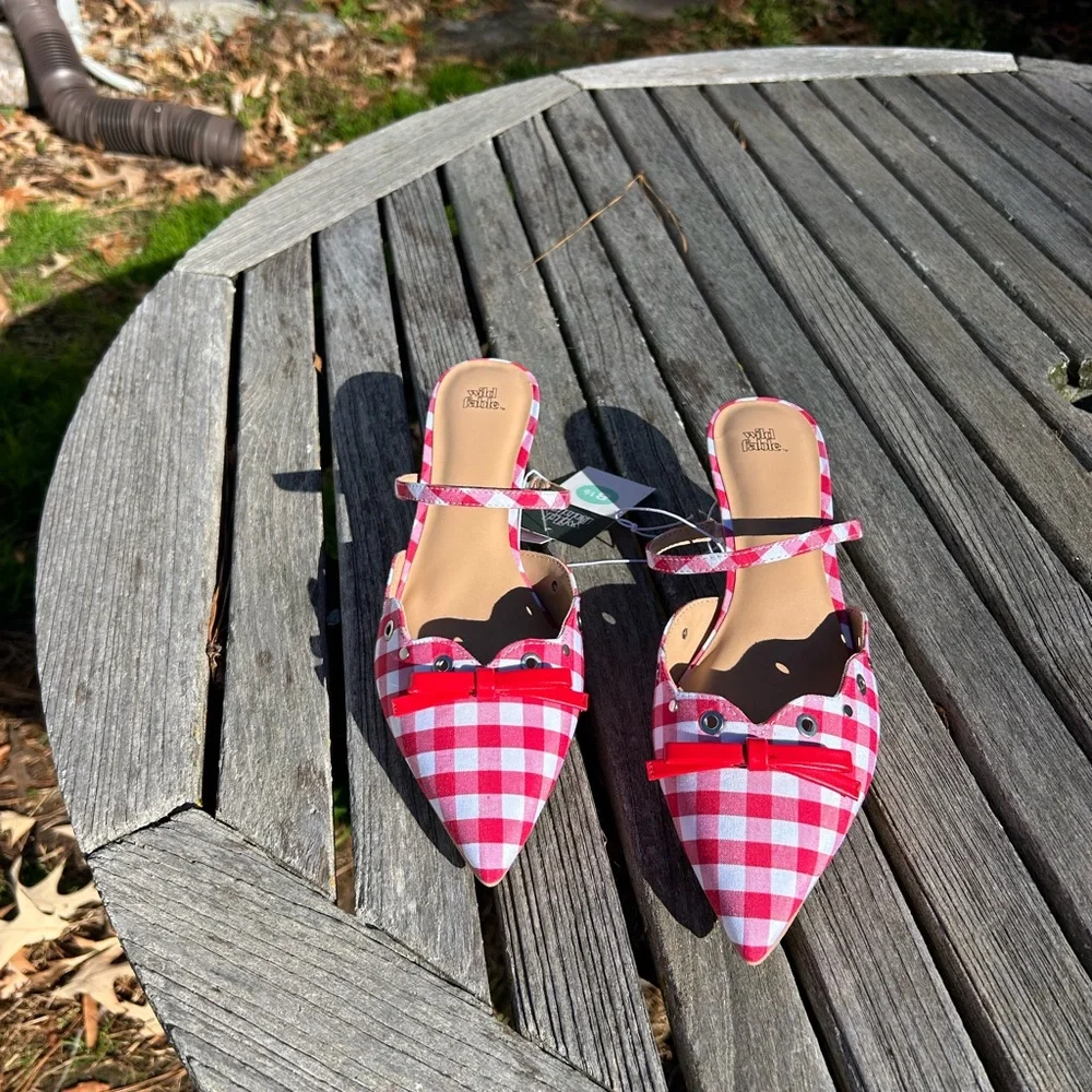 Nwt Wild Fable - Women's Lysandra‎ Gingham Eyelet Kitten Heels - size 8.5 picnic